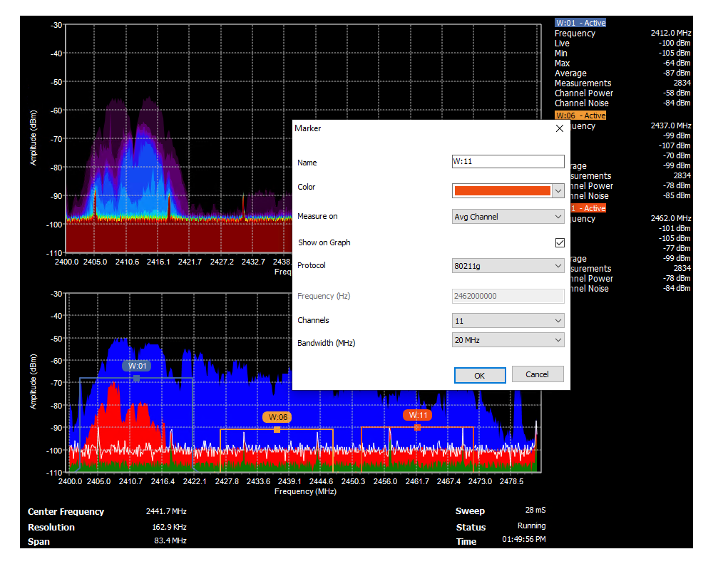 USB 2.4 GHz spectrum analyzer sweep built by sigmaIQ